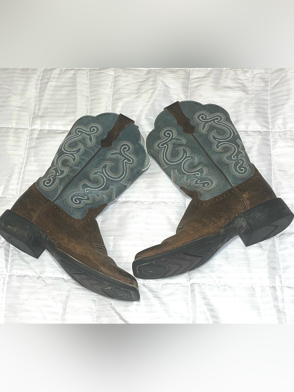 Ariat Women's Quickdraw Brown Teal Leather Square Toe Western Boots Size 8C - Picture 3 of 7